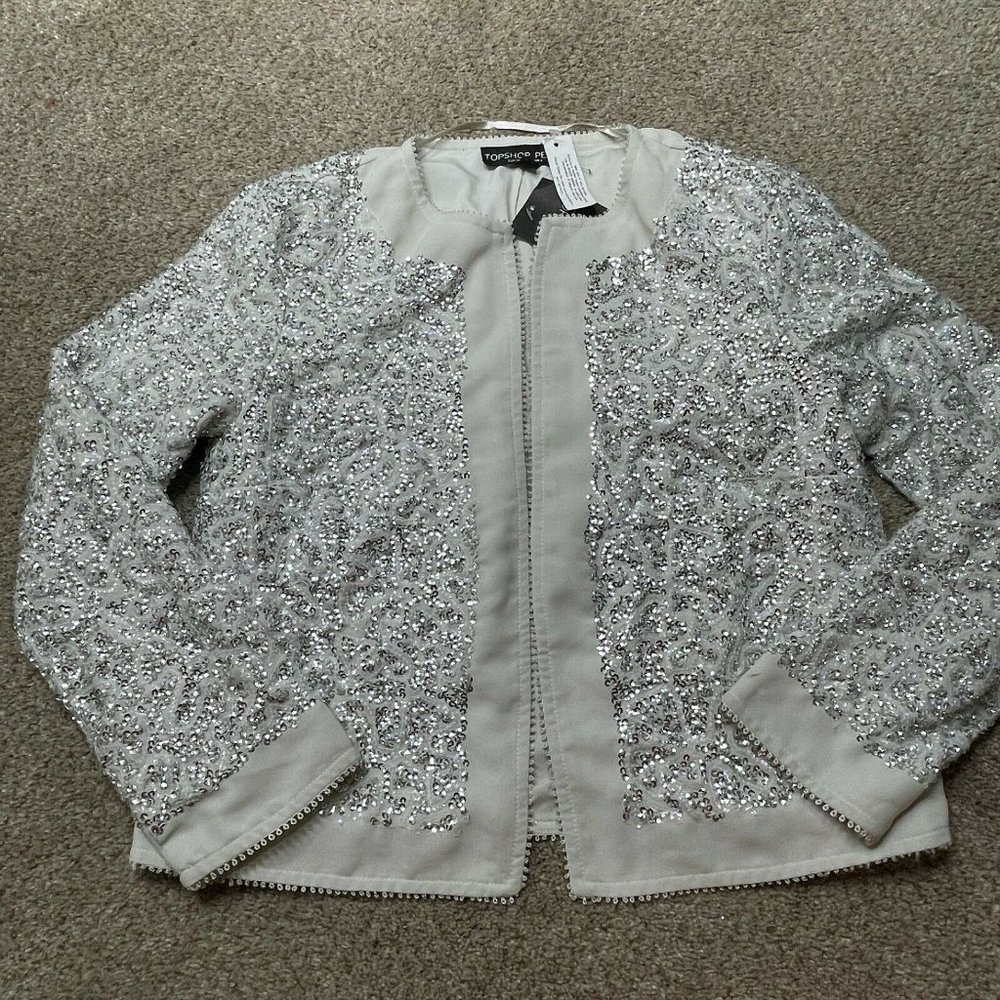 Topshop Jacket 4 Petite Womens Sequins Sparkle Glitter Topper Ladies Party New